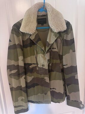 AllSaints - NWOT Camouflage Jacket with Sherpa Collar - Green & Brown